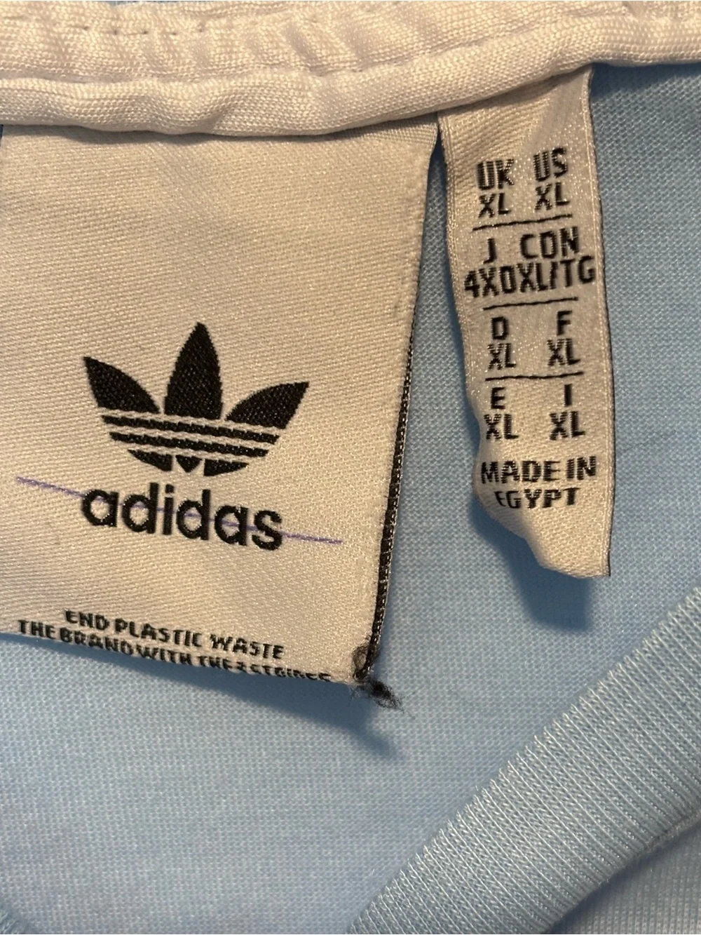 adidas Men’s Light Blue Tee with Yellow, Black & White Trefoil Graphic- cotton